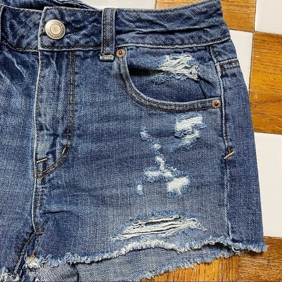 American Eagle Distressed Denim Shorts with Patches Size 0 Women - Picture 2 of 10